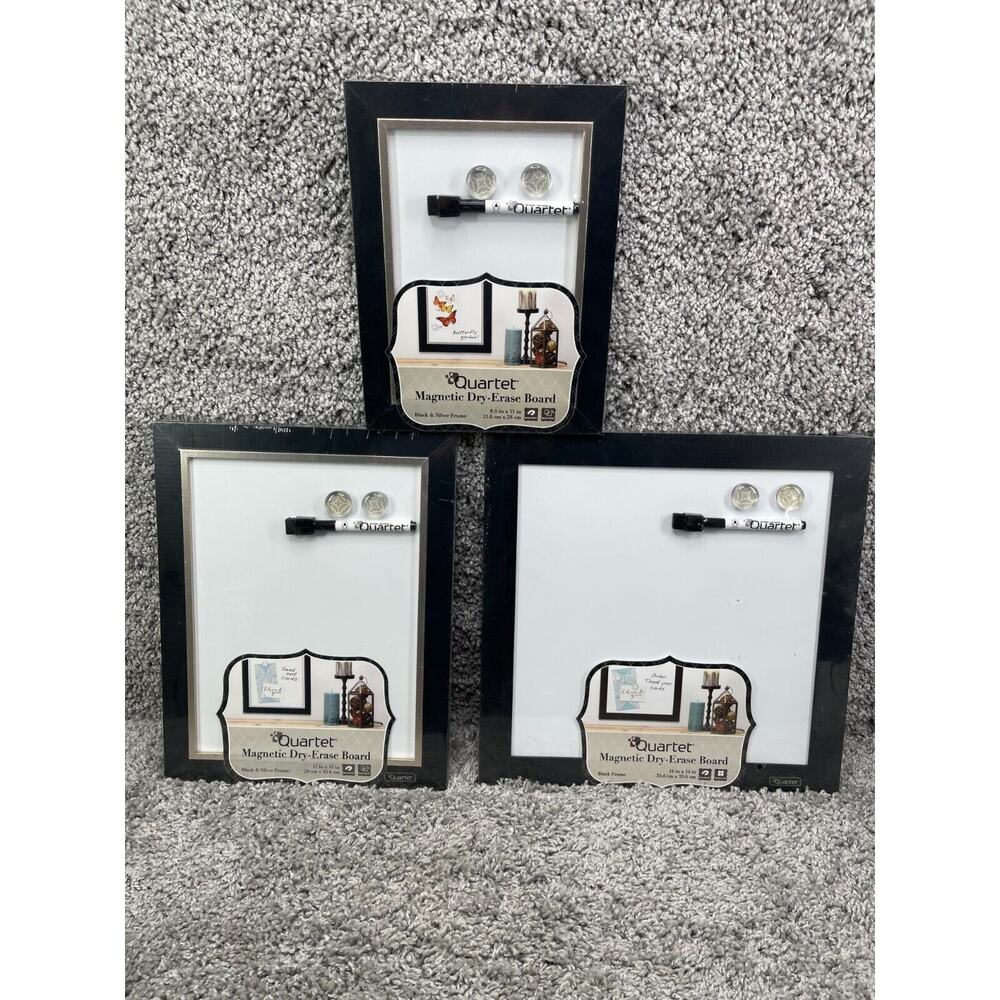 Set Of 3 Quartet Assorted Magnetic Dry Erase Board Black Silver Frame